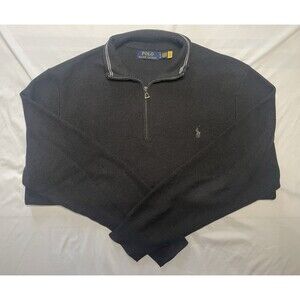 Polo Ralph Lauren Mesh Knit Sweater Mens XL Charcoal Black Quarter Zip Pullover